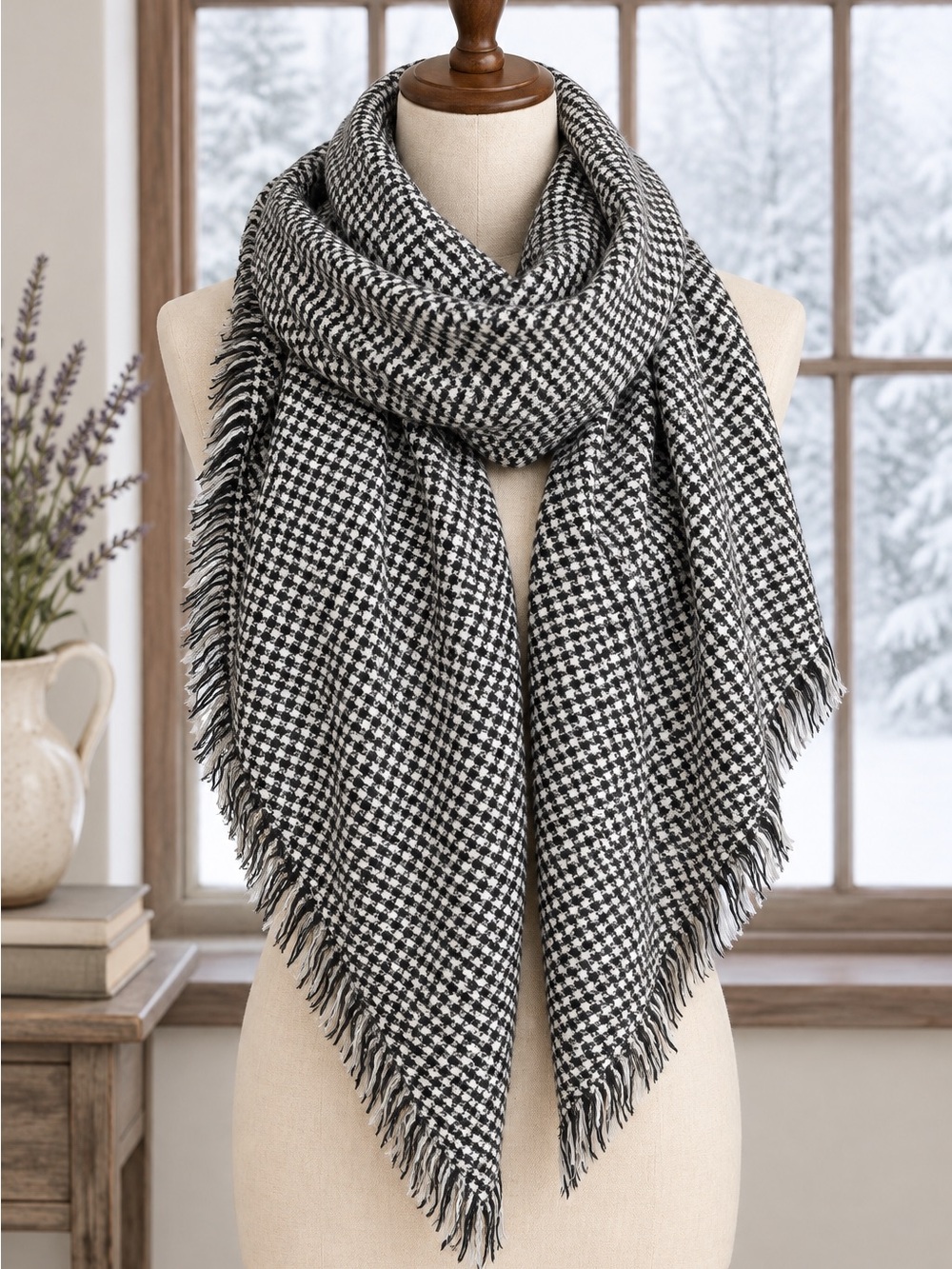 Zara Black & White Houndstooth Oversized Blanket Scarf